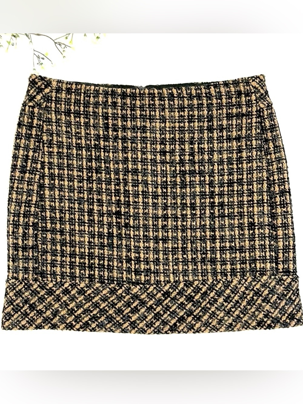 Kenar Tweed Mini Skirt Size 2 Beige Black Plaid Lined Preppy Career
